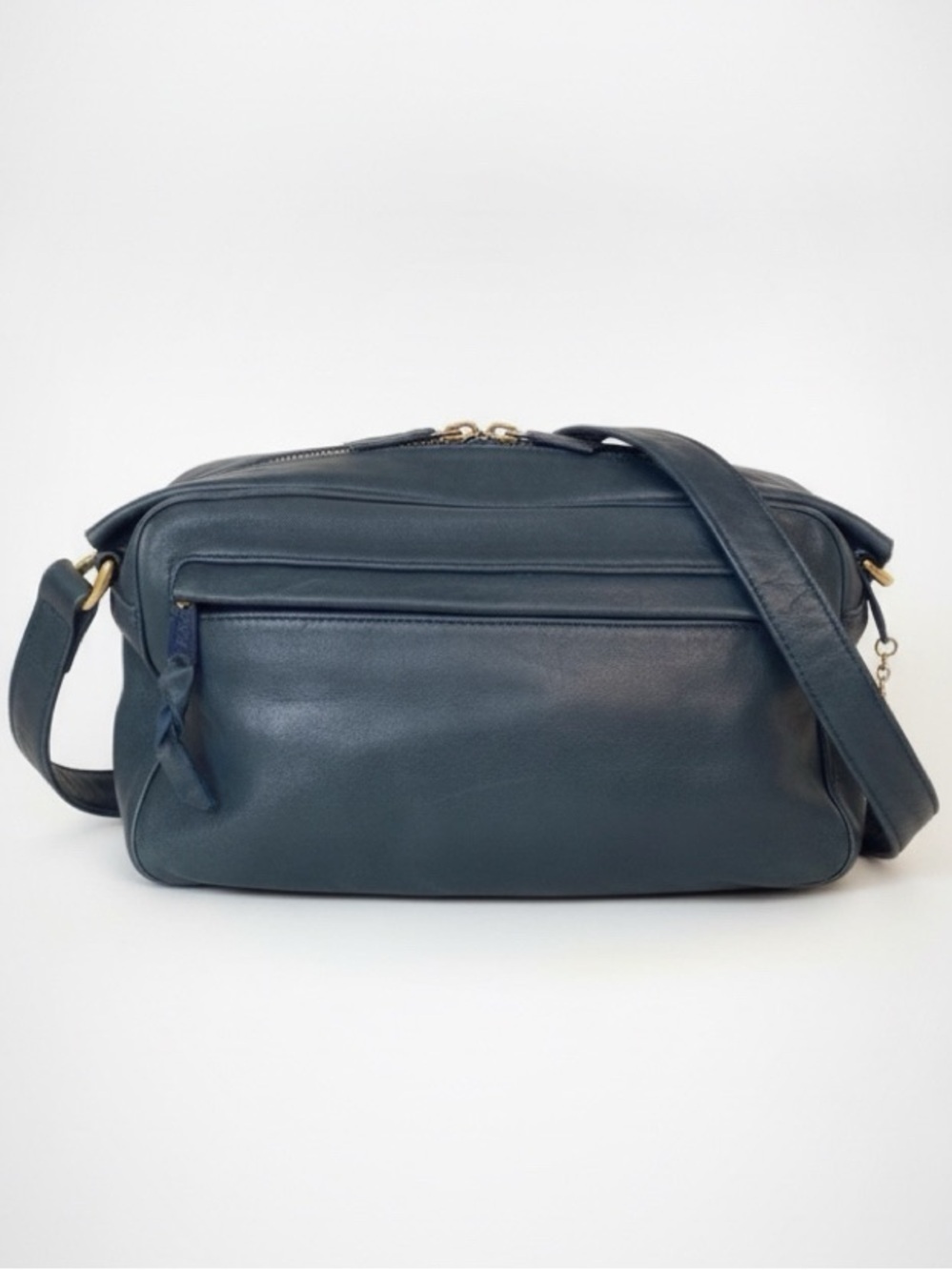 BRIO Leather Bag Crossbody Shoulder Zip Multi Pockets Deep Slate Blue Vintage